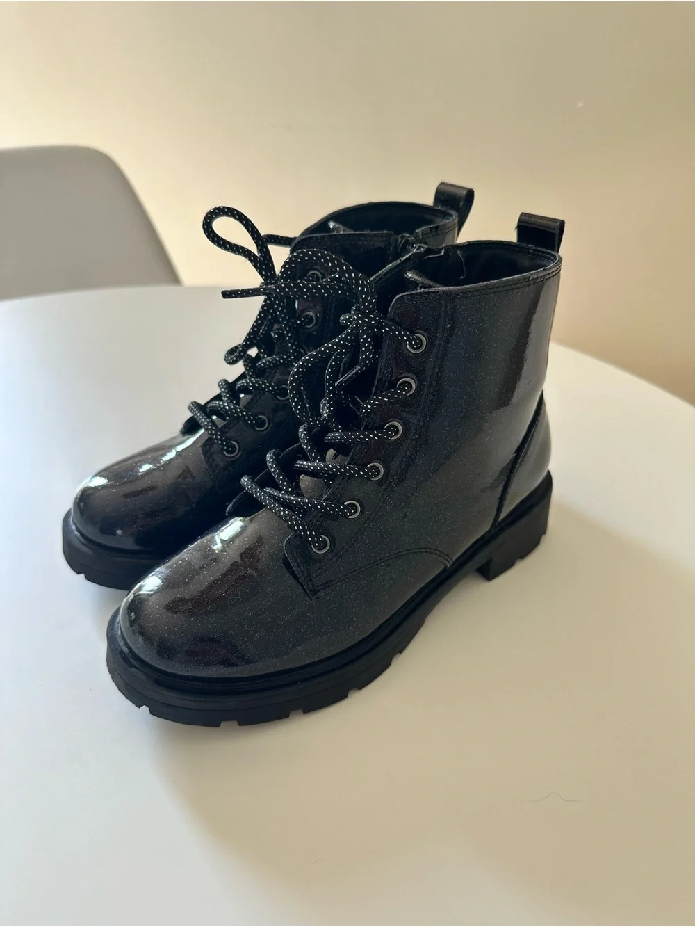 Old Navy Kids Black Glitter Lace-Up Combat Boots